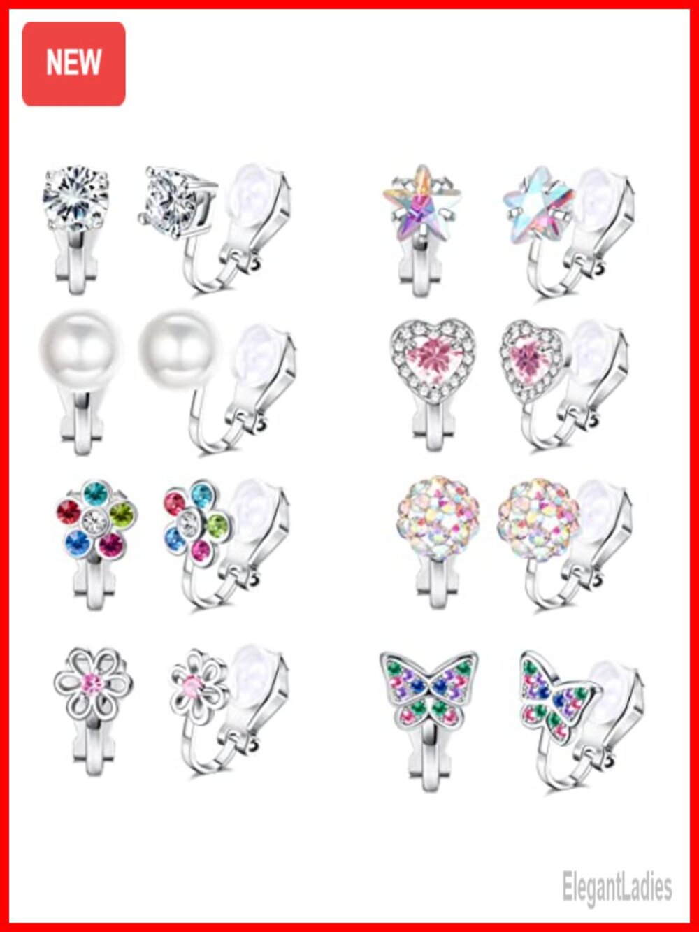 8 Pairs Clip On Earrings Set Copper Non Pierced Fashion Jewelry for Women
